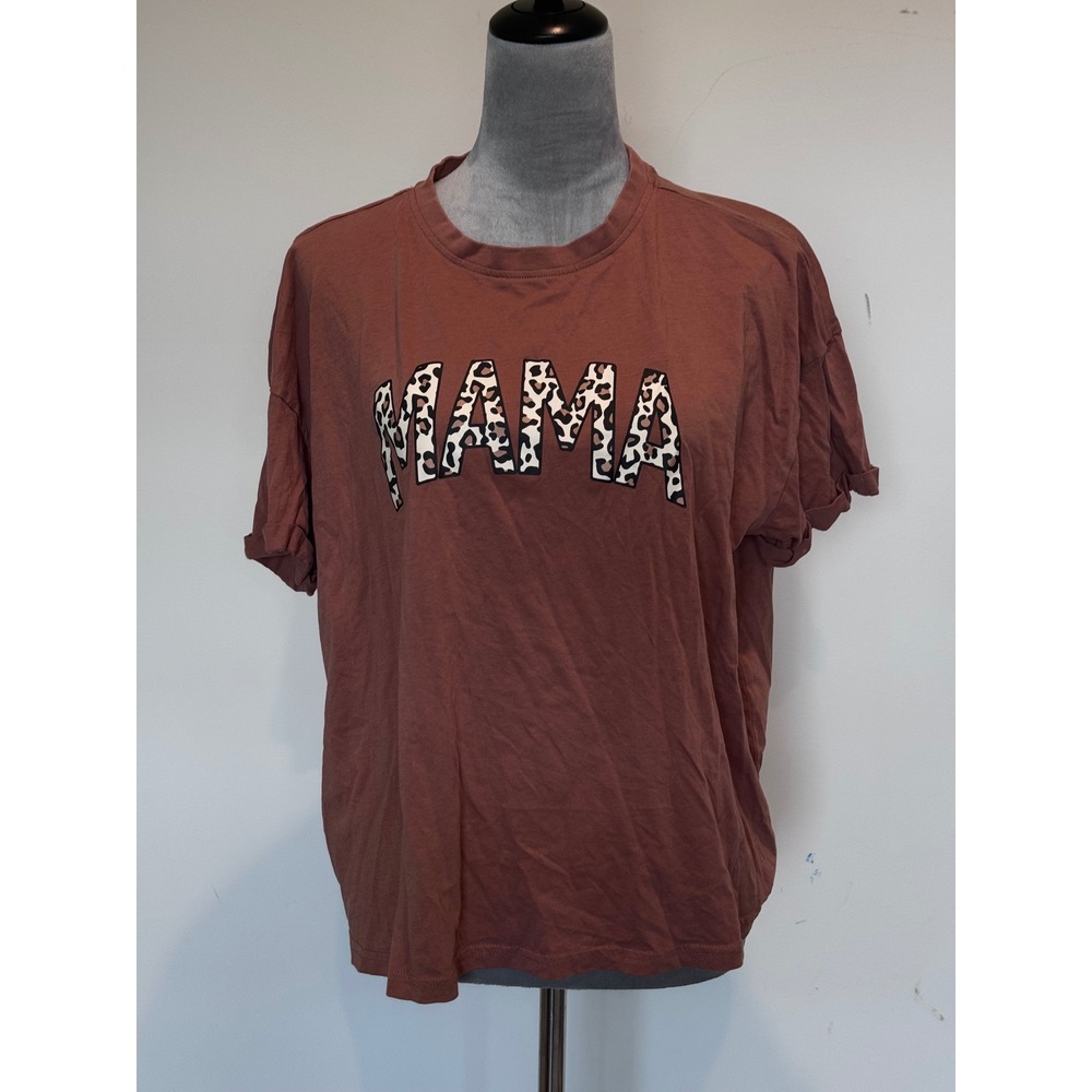 Serra Women XL Rust Brown Mama Leopard Print Graphic Tee Short Sleeve Cotton